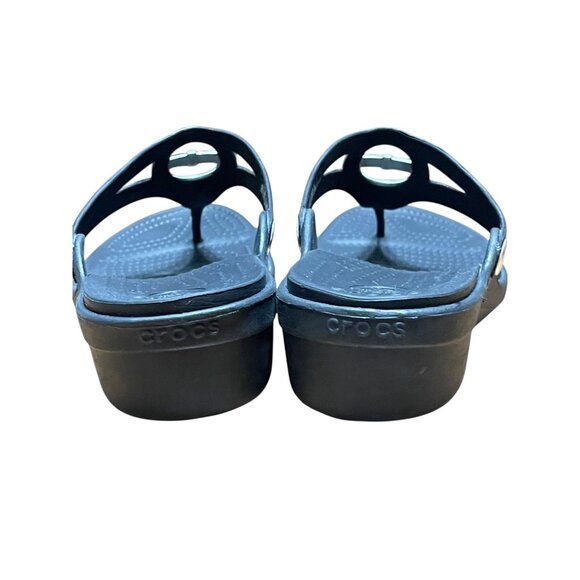 Womens Crocs Black Platform Sandals W11 With Silver Buckle Accent - Picture 10 of 11